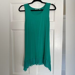 LOGO Layers by Lori Goldstein  Tank Top Solid Green with Mesh Hem